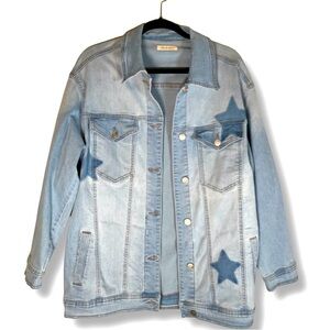 Altar'd State Light Blue Jean Jacket with Dark Blue Stars